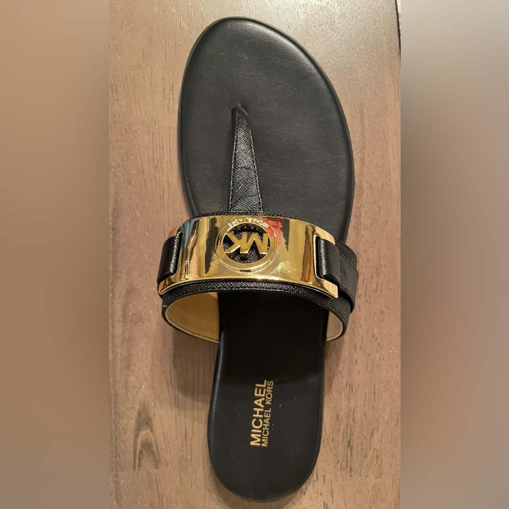 Michael Kors Black and Gold Men's Slide Sandals